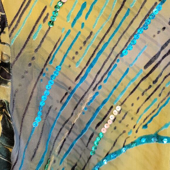 Vintage Burnout Velvet Silk Top Button Sequins Artsy Floral Abstract Size‎ S - Picture 5 of 8